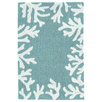 Liora Manne - Capri Coral Border Indoor/Outdoor Rug, Aqua, 2'x3' - This hand-hooked area rug features a vibrant aqua blue background white a coral motif border. A classic, subtle tropical motif, this rug will effortlessly compliment any space inside or outside your home. Made in China from a polyester acrylic blend, the Capri Collection is hand tufted to create bright multi-toned detailed designs with a high-quality finish. The material is flatwoven, weather resistant and treated for added fade resistant making this the perfect rug for indoor or outdoor placement. This soft, durable piece is ideal for your patio, sunroom and those high traffic areas such as your entryway, kitchen, dining room and living room. A fresh take on nautical style, these area rugs range in style from coastal to tropical motifs that beautifully accent your home decor. Limiting exposure to rain, moisture and direct sun will prolong rug life.