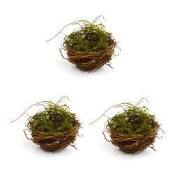 Shea's Wildflower Company, Inc. - Natural Bird Nests With Moss, Set of 6 - Wreaths And Garlands