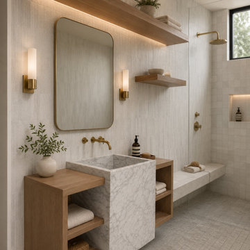 Custom Floating Vanity & Marble Sink - Primary Bath - Bend, OR