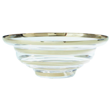 Gorgeous Large Metallic Silver Art Glass Bowl Centerpiece Large Platinum Rings