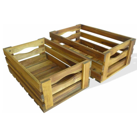vidaXL Apple Crates Wooden Stackable Storage Crates 2 Pcs Solid Acacia Wood