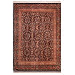 Bareens Designer Rugs - Paracha Pak Persian Marylee Black/Rust Wool Rug 8'0'' x 10'4'' - Designed with mesmerizing intricacy and gorgeous color palette, this hand-knotted masterpiece demonstrates the beauty and electrifying thrill of Pak Persian art. These meticulously hand-knotted Pak-Persian rug is made with pure wool and features breathtaking traditional, transitional, and tribal designs in bold luxurious color pallets. Known for their intricate designs these rugs are a reproduction of Persian rugs, made in Pakistan with unique Mughal designs. Made by master weavers using the same Persian texture, design and dying technique, we wanted to produce the most significant manifestation of Persian art, life, and culture. This rug is most famous for its exceptional quality, incredible designs, patterns, and vibrant rich color. Pak-Persian rugs made with Persian weave with high knot counts, which enables the high intricacy and detail found in the patterns are also referred to as "State of art", each color adds a rich beautiful detail in the artwork of this rug. The design, color, and beautiful chromatic composition with a vibrant sheen with intricate designs, exude beauty, elegance, and quality make this rug a masterpiece of its own.