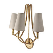 Waterworks Rialto Triple Arm Sconce with Natural Linen Shade in Gilded Iron