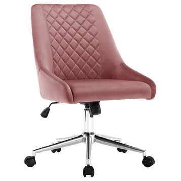 Diamond Stitched Swivel Velvet Task Chair, Pink & Silver Base