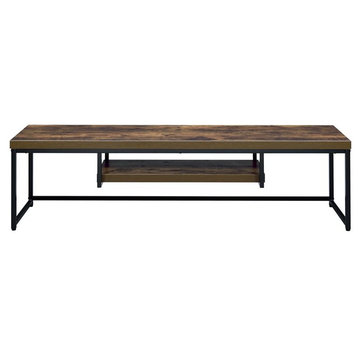 ACME Bob Wooden TV Stand with Underneath Shelf in Weathered Oak and Black