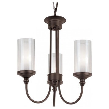 Three Light Rubbed Oil Bronze Clear Ribbed Outer Frosted Inner Glass Light