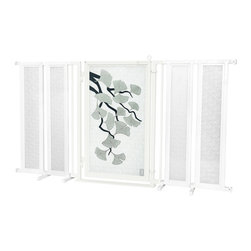 Fusion Gates - Fusion Gate with Ginkgo in Platinum Design, White Pearl, 71.5"-74" - Dog Gates