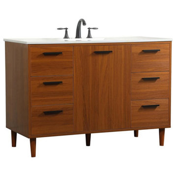 Elegant Decor Baldwin 48" Solid Wood and MDF Bathroom Vanity in Teak