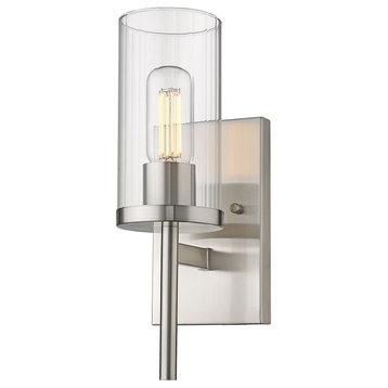 Winslett 1 Light Wall Sconce, Pewter With Ribbed Clear Glass