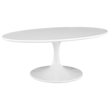 Modway Lippa Modern Oval-Shaped Wood & Metal Coffee Table in White