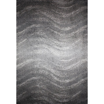 Contemporary Ombre Waves Polypropylene Rug, Gray, 3'x5'