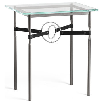 Equus Side Table, Dark Smoke Finish, Sterling Accents, Black Leather Strap