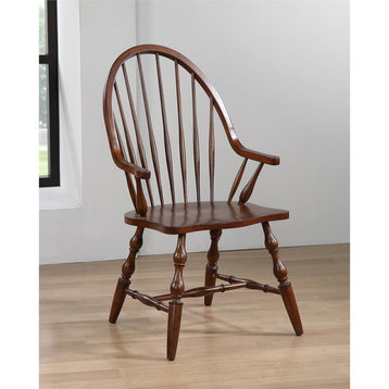 Sunset Trading Andrews 18" Windsor Wood Dining Chair with Arms in Chestnut Brown