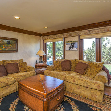 Wood Double Casement Windows in Rich Living Room - Renewal by Andersen Long Isla