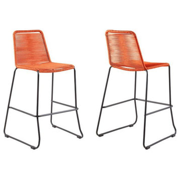 Shasta 26" Outdoor Metal and Tangerine Rope Stackable Counter Stool, Set of 2