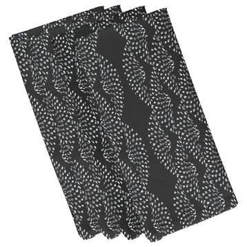 Dotted Decor 19" Black Stripe Print Napkin, Set of 4