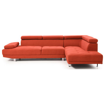 Riveredge 109" W 2 Piece Polyester Twill L Shape Sectional Sofa, Orange