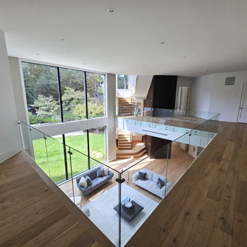 Project #129 | Modern White Oak Staircase with Slanted Risers