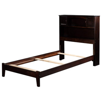 Twin XL Bed Frame, Bookcase Headboard and Open Footboard, Espresso