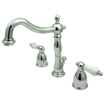 Kingston Brass Widespread Bathroom Faucet With Plastic Pop-Up, Polished Chrome