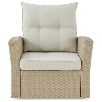 Contemporary Patio Chair, All Weather Frame With Cushioned Seat, Brown and Cream