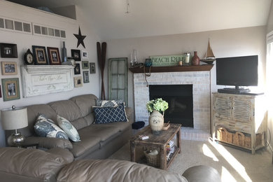 Example of a beach style family room design in Detroit