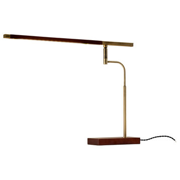 Barrett 1 Light Desk Lamp, Walnut With Antique Brass Accents