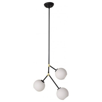 White Frosted Glass 3-Light Black Small Pendant Lamp