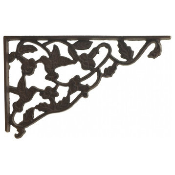 Decorative Cast Iron Wall Shelf Bracket, Hummingbird And Vine Pattern, 11.75"