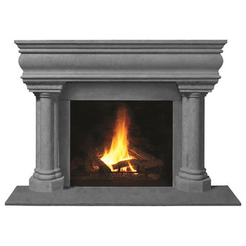 Fireplace Stone Mantel 1106.555 With Filler Panels, Gray, With Hearth Pad