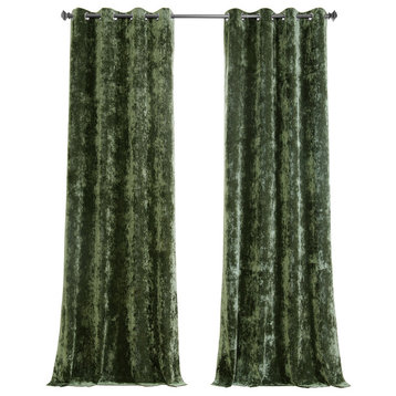 Lush Crush Grommet Velvet Window Curtain Single Panel, Emerald Green, 50w X 96l