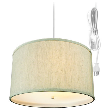 2 Light Swag Plug-In Pendant 16"w Textured Oatmeal with Diffuser, White Cord