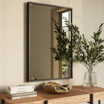 Bali Modern Rectangle Wall Mirror, Gray, 30"
