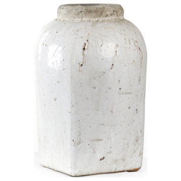 Distressed Ceramic Vase, Off-White, Large