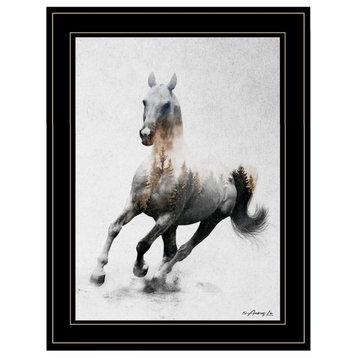"Galloping Stallion" by Andreas Lie, Framed Print, Black Frame