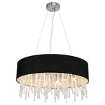 Liang & Eimil - Black Fabric Shade Chandelier | Liang & Eimil Dumas - The Dumas Pendant Lamp is an eclectic, modern piece for any home. A black fabric halo shade and sculptural cycle pendants in cast glass bring a character to this piece.