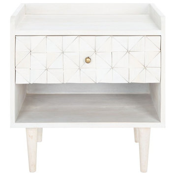 Zinnia Nightstand White Washed/Brass Safavieh