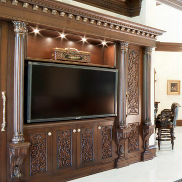 Detailed dark mahogany stained interior woodwork Mahwah, NJ
