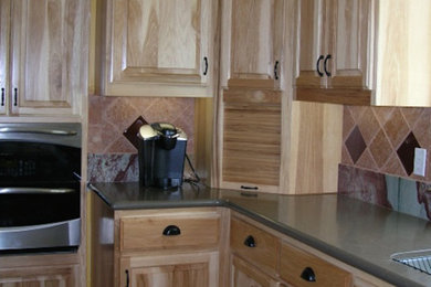 Kitchen - kitchen idea in San Francisco with light wood cabinets and multicolored backsplash
