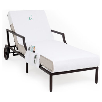 Personalized Standard Chaise Lounge Cover With Side Pockets, White, Q