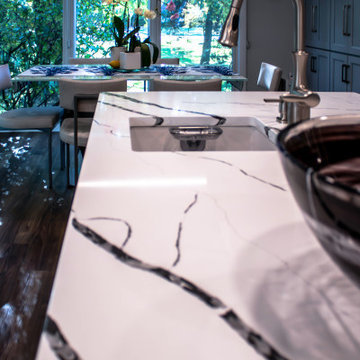 Custom Two Tone Gray Kosher Kitchen with Quartz Countertops