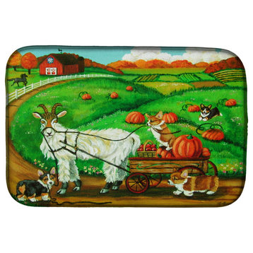 Corgi Pumpkin Ride With Goat Dish Drying Mat, 14"x21", Multicolor