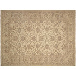 Bareens Designer Rugs - Shabby Chic Ziegler Van Ivory Ivory Hand-Knotted Wool Rug - 11'7'' x 17'6'' - Enhance the ambiance of your home with this magnificent Persian-influenced Turkish hand-knotted rug made by skilled artisans capable of creating the most exceptional vegetable dyes and hand-spun wool. This exquisite handmade rug is a one-of-a-kind Peshawar Kafkaz, otherwise identified as Chobi, Chobi Peshawar, Oushak, or Ziegler rug. These handmade rugs are crafted in Pakistan utilizing superior-quality wool imported from Australia, New Zealand, and Korea in two types of weaves: the Persian weave and the Mori weave. This rug is meticulously crafted by hand using the finest natural vegetable dyes extracted from local plants. The artisans use a blend of hand-spun local and fine merino wool, resulting in a rug with a compelling texture, higher lanolin content, and longer staple. The artisans occasionally incorporate natural or artificial silk into the pile to enhance specific motifs. The finished product is an awe-inspiring execution of flawless design and an understated palette that exudes elegance.