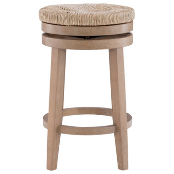 Linon Maya 25" Wood Swivel Seagrass Seat Counter Stool in Natural Brown
