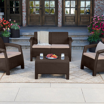 Bahamas All-Weather Outdoor Patio Storage Coffee Table, Love Seat, and Armchair