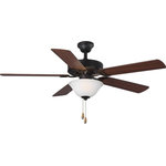 Progress Lighting - 5-Blade 52" Ceiling Fan With Alabaster Light Kit, Architectural Bronze - A 52" two-light, five-blade fan with reversible blades and a beautifully crafted white etched glass bowl. Powerful AirPro motor features 3-speed, triple-capacitor control that can also be reversed to provide year-round comfort. Two medium-based LED lamps are included, offering energy efficiency and cost savings benefits for the home, while a dual mount canopy accommodates flat or sloped ceilings.