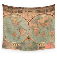 Vintage Map Of The World (1883) Wall Hanging Tapestry - Small: 51  x 60