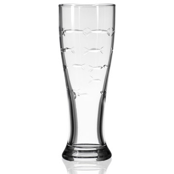 School of Fish Beer Pilsner Glass 16 Ounce, Set of 4 Glasses