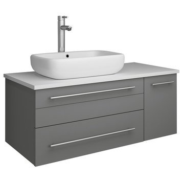 Lucera Wall Hung Bathroom Cabinet With Top & Vessel Sink, Gray, Left, 36"