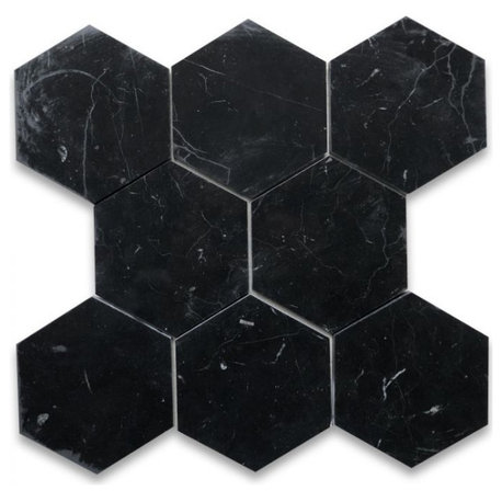 Pure Marquina, 10" Hexagon Porcelain Tile, 74 Sq Ft.